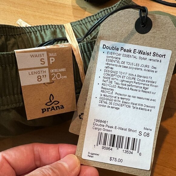 prAna Men's Double Peak E-Waist SMALL/ 8"L Hiking Short in Cargo Green - Picture 5 of 6